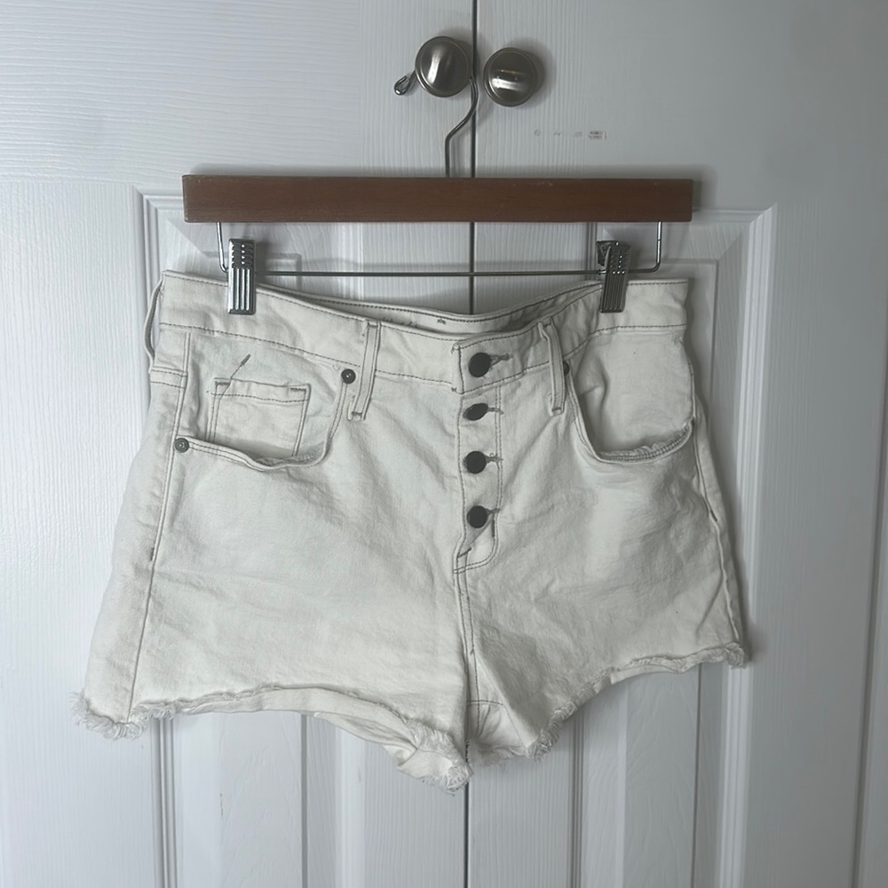 High rise White jean shorts